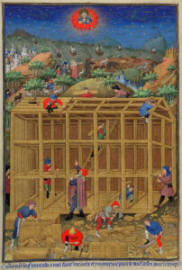 Anoniem, De bouw van de ark, ca. 1420, ill., 26,3x18,4, British Library - Londen