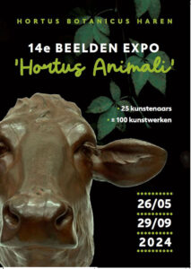 De brochure die bij de tentoonstelling hoort. Op het omslag een werk van Renée Marcus Janssen. https://www.hortusharen.nl/agenda/14e-beelden-expo-hortus-animali/